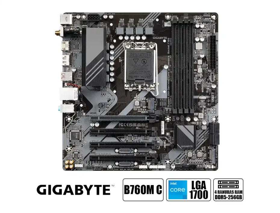 Placa Madre Gigabyte B760m C (b760m-c) Socket Lga 1700, Ram Ddr5 Buss 7600oc Mhz, 14va, 13va, 12va Gen, Wifi
