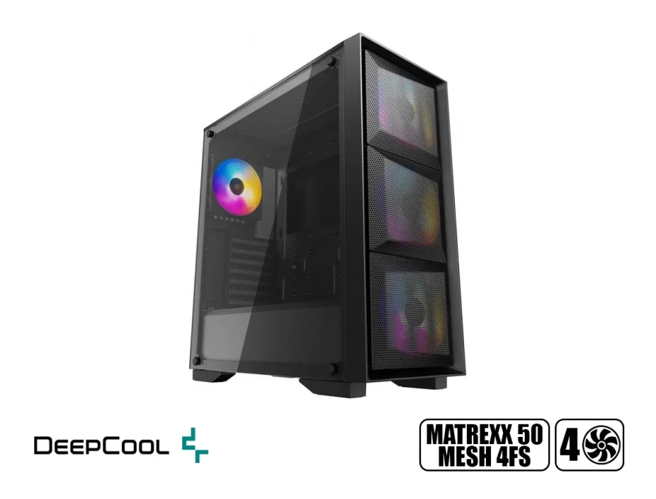 Case Deepcool Matrexx 50 Mesh 4fs S/ Fuente (dp-atx-matrexx50-mesh-4fs) Panel De Vidrio, 4 Ventiladores, Led, Negro