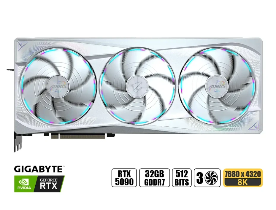Tarjeta De Video Gigabyte Rtx 5090 32gb Gdrr7 Master Ice (g5090-32vgsl) Geforce Nvidia 512 Bits, 3 Ventiladores
