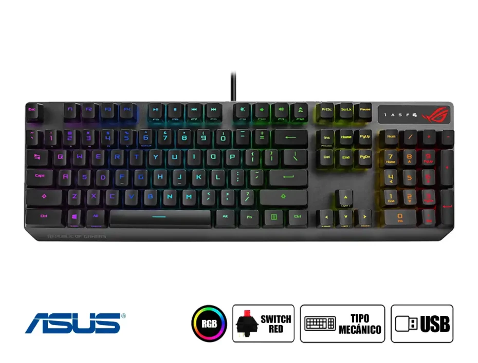 Teclado Gamer Asus Rog Strix Scope Rx (scope Rx Xa05) Mecanico, Switch Red, Optico, Led Rgb, Negro
