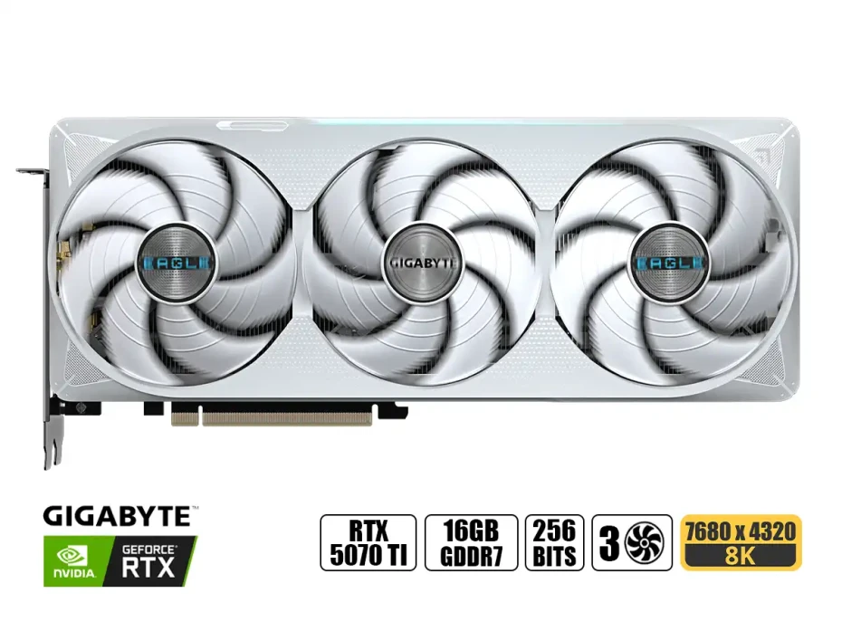 Tarjeta De Video Gigabyte Rtx 5070 Ti 16gb Gddr7 Eagle Ice (gv-n507teagleoc Ice-16gd) Geforce Nvidia 256 Bits, 3 Ventiladores