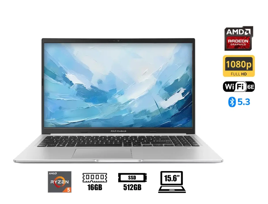 Laptop Asus Ryzen 5-7430u Vivobook 15 R5 M1502ya-nj544 (90nb0x22-m00tu0) Pantalla 15.6" Fhd, Ram 16gb, Ssd 512gb, Freedos, Silver