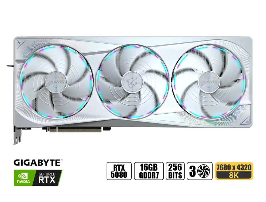Tarjeta De Video Gigabyte Rtx 5080 Aorus Master Ice 16gb Gddr7 (gv-n5080aorusm Ice-16gd) Geforce Nvidia 256 Bits, 3 Ventiladores