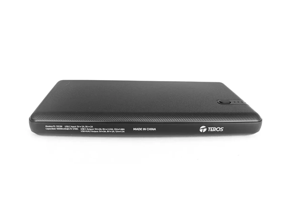 Bateria Teros Power Bank Portable  Pd20w, 1 Puerto De Salida Tipo C Y Usb, 1 Puerto De Entrada Tipo C, 10000mah, Negro (te-7053n)