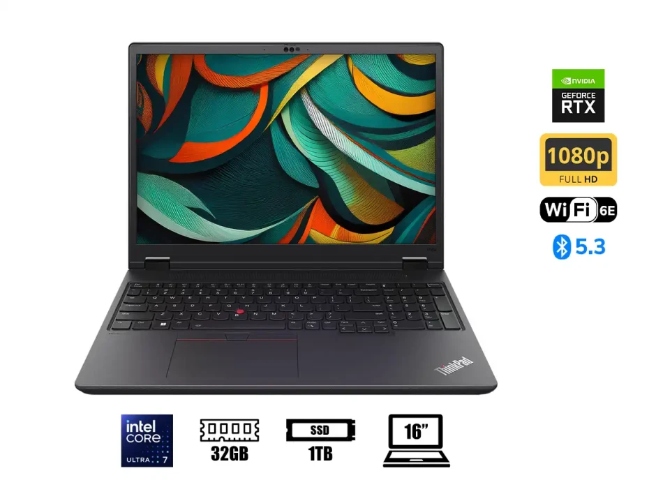 Laptop Lenovo Core Ultra 7-155h Thinkpad P16v Gen 2 (21ky000nlm) Pantalla 16" Wuxga, Ram 32gb, Ssd 1tb, Rtx 1000 Ada 6gb, Win11 Pro, Negro