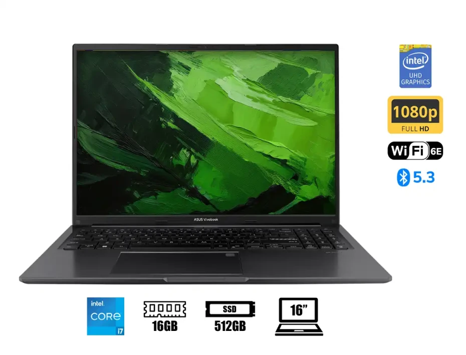 Laptop Asus Core I7-13620h Vivobook 16 X1605va-mb1235 (90nb10n3-m01ks0) Pantalla 16" Wuxga, Ram 16gb, Ssd 512gb, Freedos, Indie Black, 13gen.
