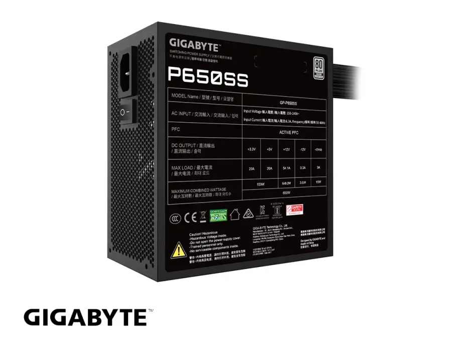Fuente Gigabyte 650 Ss (p650ss) Atx, 80 Plus Silver, No Modular, Negro