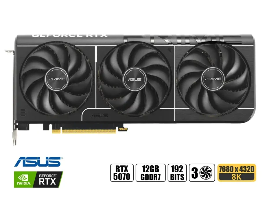 Tarjeta De Video Asus Rtx 5070 Prime Oc 12gb Gddr7 (90-as Rtx5070prime Oc) Geforce Nvidia 192 Bits, 3 Ventiladores