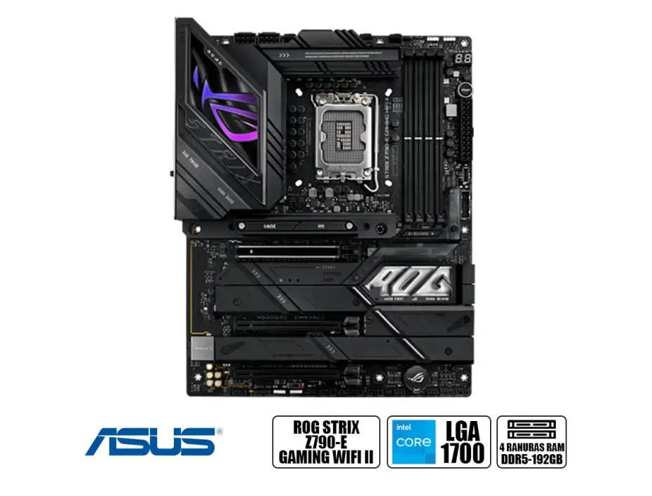 Placa Madre Asus Rog Z790-e Strix Gaming Wifi Ii (90mb1fc0-m0eay0) Socket Lga 1700, Ram Ddr5 Buss 7800oc Mhz, 14va, 13va, 12va Gen
