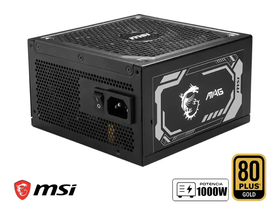 Fuente De Poder Msi 1000w Mpg A1000gl (mag-a1000gl-pcie5) Atx, 80 Plus Gold,  Modular, Negro