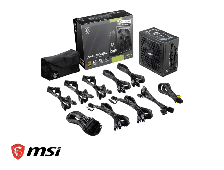 Fuente De Poder Msi 1000w Mpg A1000gl (mag-a1000gl-pcie5) Atx, 80 Plus Gold,  Modular, Negro