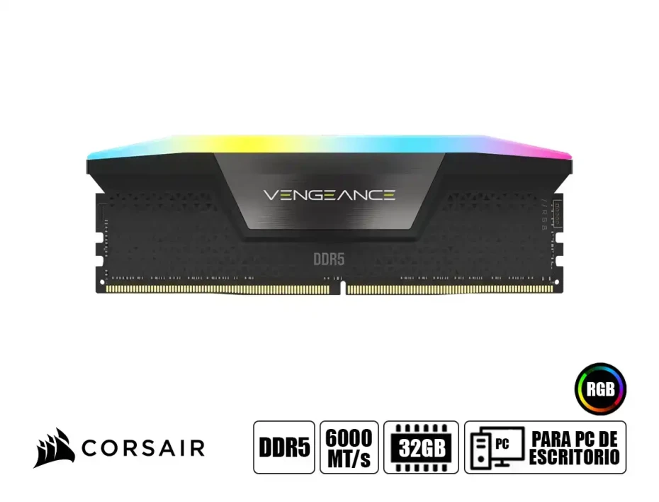 Memoria Ram Corsair Ddr5 32gb (16gbx2) Vengeance Rgb (cmh32gx5m2b6000c38) 6000 Mt/s, Negro, Rgb