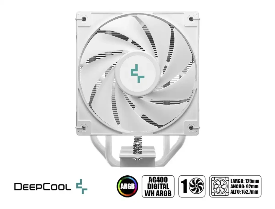 Cooler Para Procesador Deepcool Ag400 Digital Wh Argb (r-ag400-whadmn-g-1) 1 Ventilador, 120mm, Led Argb