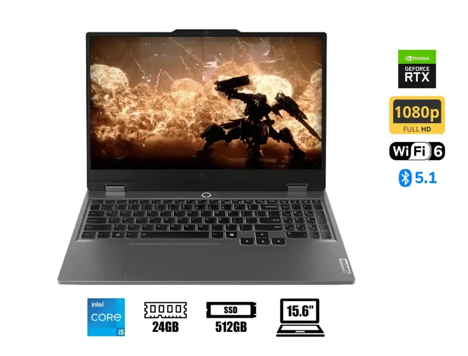 Laptop Lenovo Core I5-12450hx Loq 15iax9 Gaming (83gs00eqlm) 15.6" Fhd 144hz, Ram 24gb, Ssd 512gb, Rtx 3050 6gb, Win Free, 12gen.