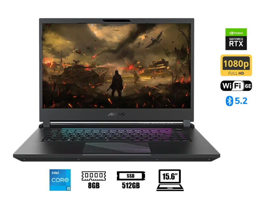 Laptop Gigabyte Core I5 12500h Aorus 15 9mf Gaming (aorus 15 9mf-e2la583sh) 15.6" Fhd 360hz, Ram 8gb, Ssd M.2 512gb, Nvidia Rtx 4050 6gb, Ep., 12g.