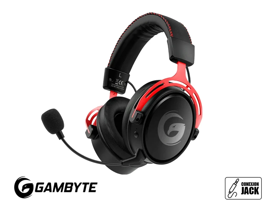 Auricular Inalambrico Gambyte Dark Templar Gaming 7.1 (bmbh415ar) Con Microfono, Interfaz Jack 3.5 Mm, Negro C/ Rojo