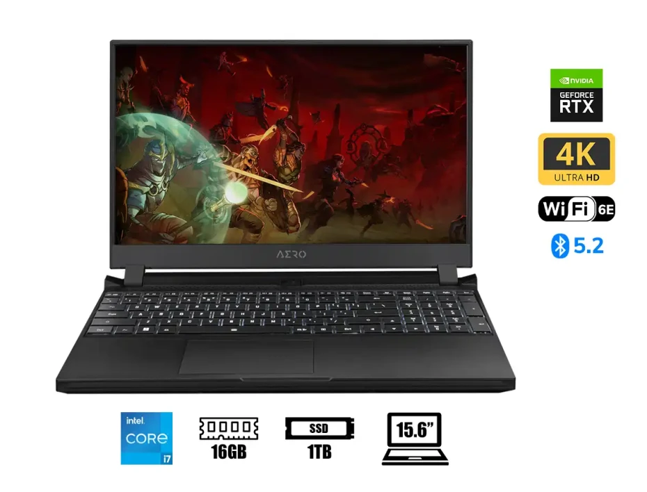Laptop Gigabyte Core I7-12700h Gaming Aero 5 Ke4 (aero5 Ke4-72la614h) 15.6" 4k, Ram 16gb (8x2), Ssd M.2 1tb, Nvidia Rtx 3060 6gb, Win11, Es., 12gen