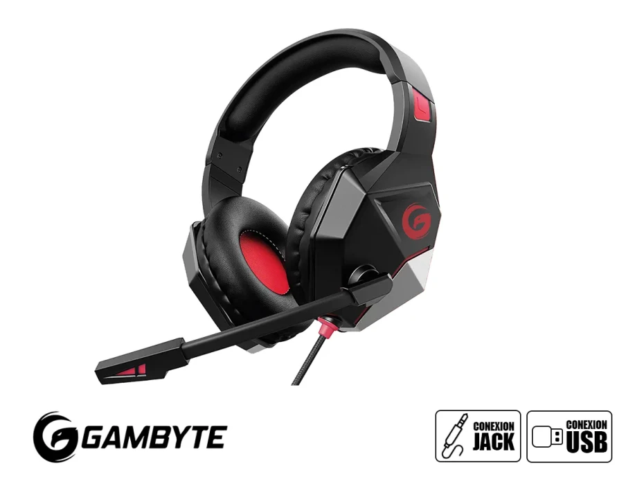 Auricular Gambyte Fire Death Gaming 7.1 (bmbh414ar) Con Microfono, Interfaz Usb, Jack 3.5 Mm, Led Rojo, Negro C/ Rojo