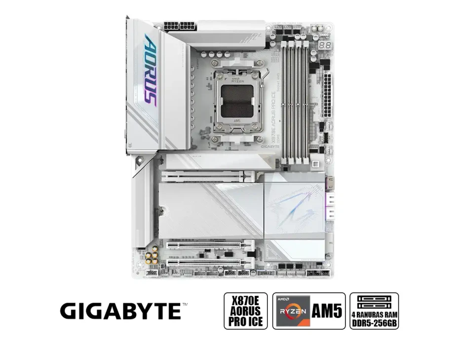 Placa Madre Gigabyte X870e Aorus Pro Ice (x870e Aorus Pro Ice) Socket Am5, Ram Dddr5 Buss 8200oc Mt/s