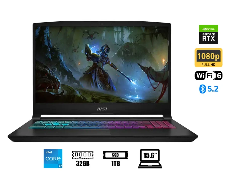 Laptop Msi Core I7-13620h Katana 15 B13vgk 2227us Gaming (katana15132227) 15.6" Fhd, 144hz, Ram 32gb, Ssd 1tb, Rtx 4070 8gb, Win11, Black, 13gen.