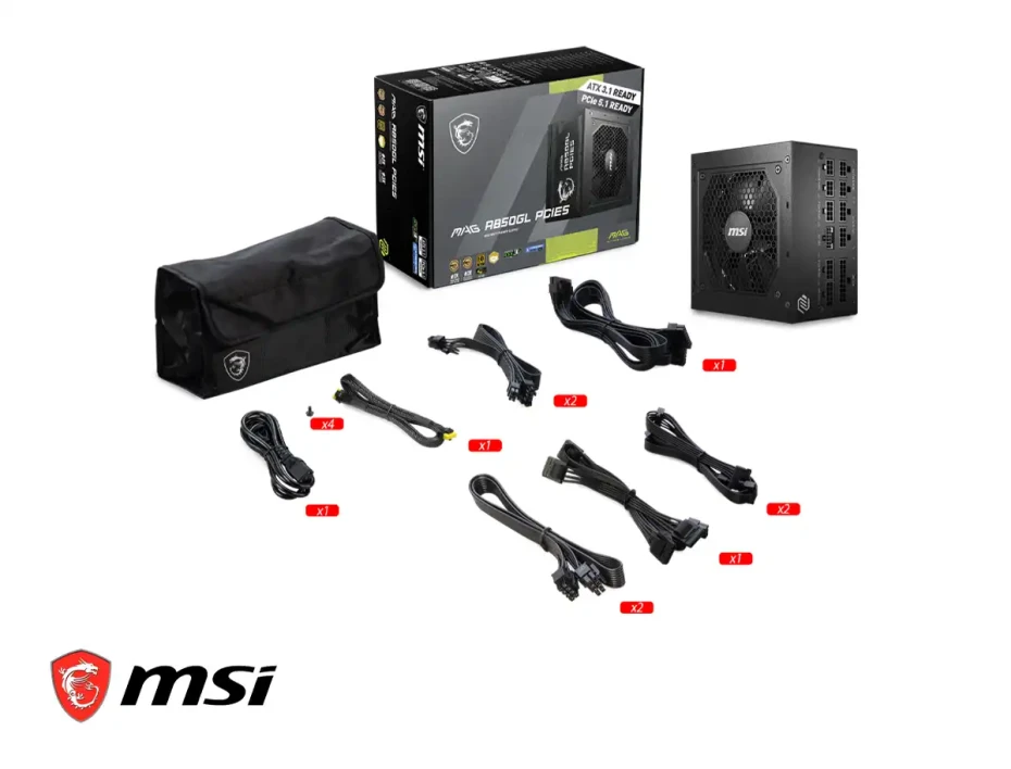 Fuente De Poder Msi 850w Mag A850gl (mag-a850gl) Atx, Full Modular, 80 Plus Gold, Negro