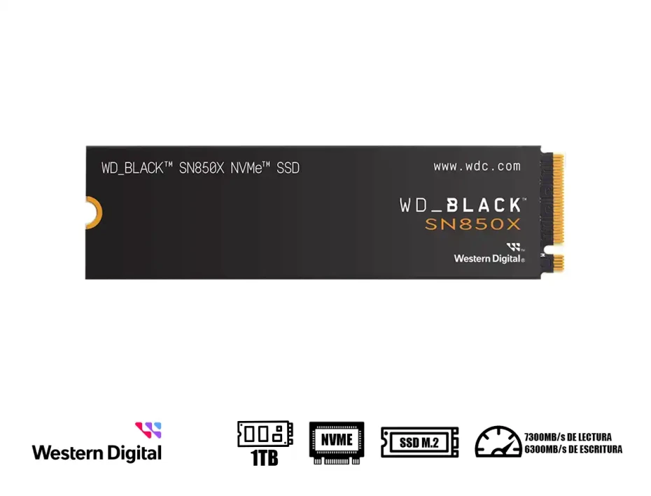 Unidad De Almacenamiento Ssd M.2 Pcie Western Digital 1tb Nvme Sn850x Wd Black, 2280 (wds100t2x0e) 7300mb/s