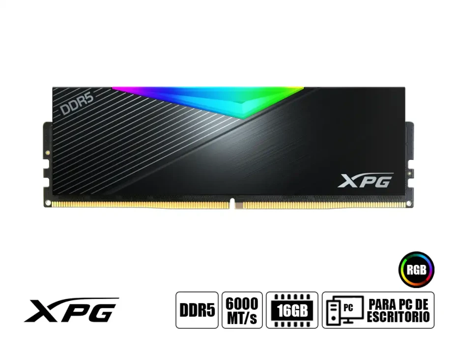 Memoria Ram Xpg Ddr5 16gb Lancer Rgb (ax5u6000c3016g-clarbk) 6000mt/s, Rgb, Negro, Cl30