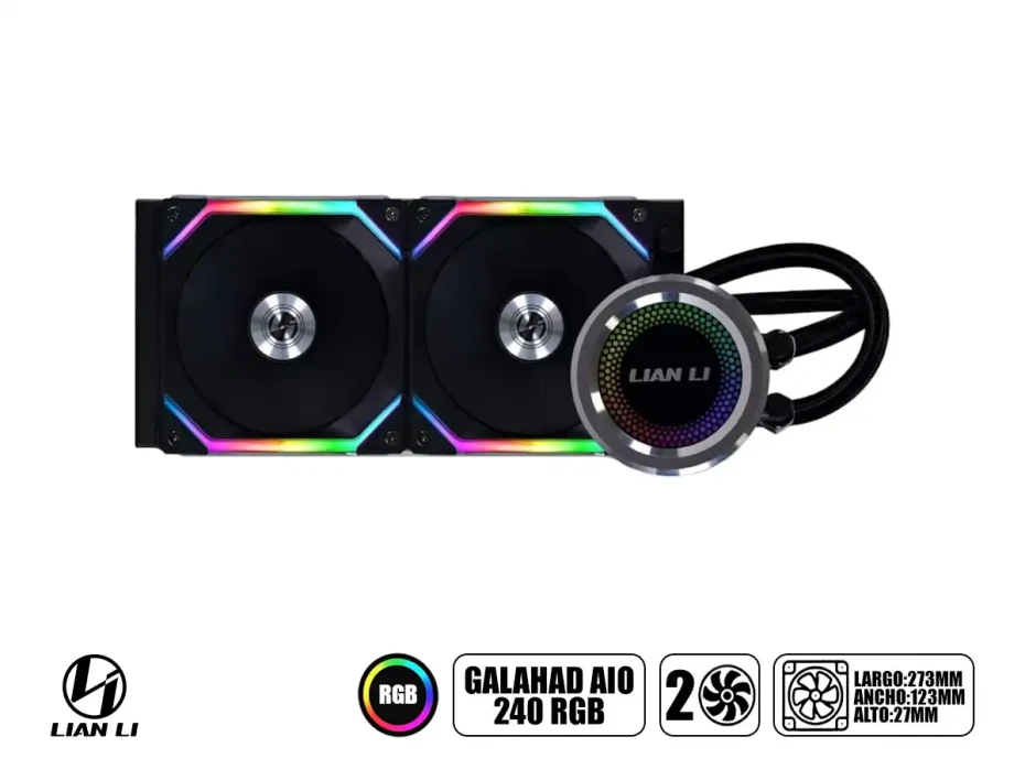 Sistema De Enfriamiento Liquido Lian Li Galahad Aio Uni Fan Sl Edition 240 (ga-240slb Black) 2 Ventiladores, Led Rgb