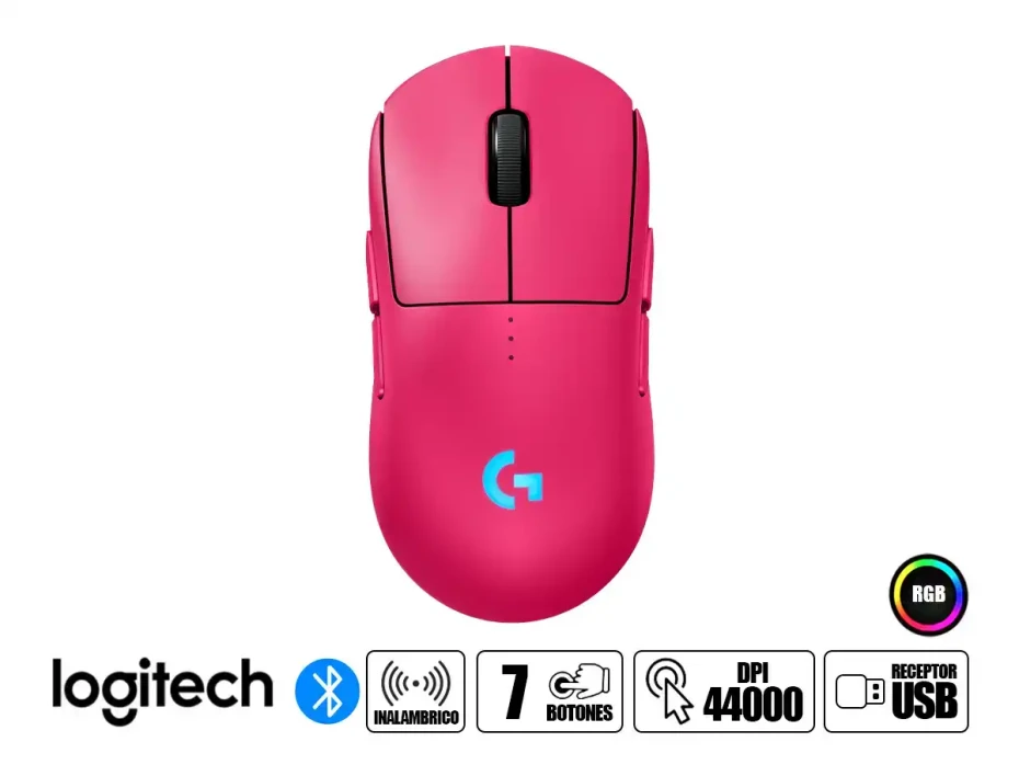 Mouse Inalambrico Logitech G Pro 2 Lightspeed Gaming (910-007291) Hasta 44 000 Dpi, 7 Botones Programables, Receptor Usb, Rosa