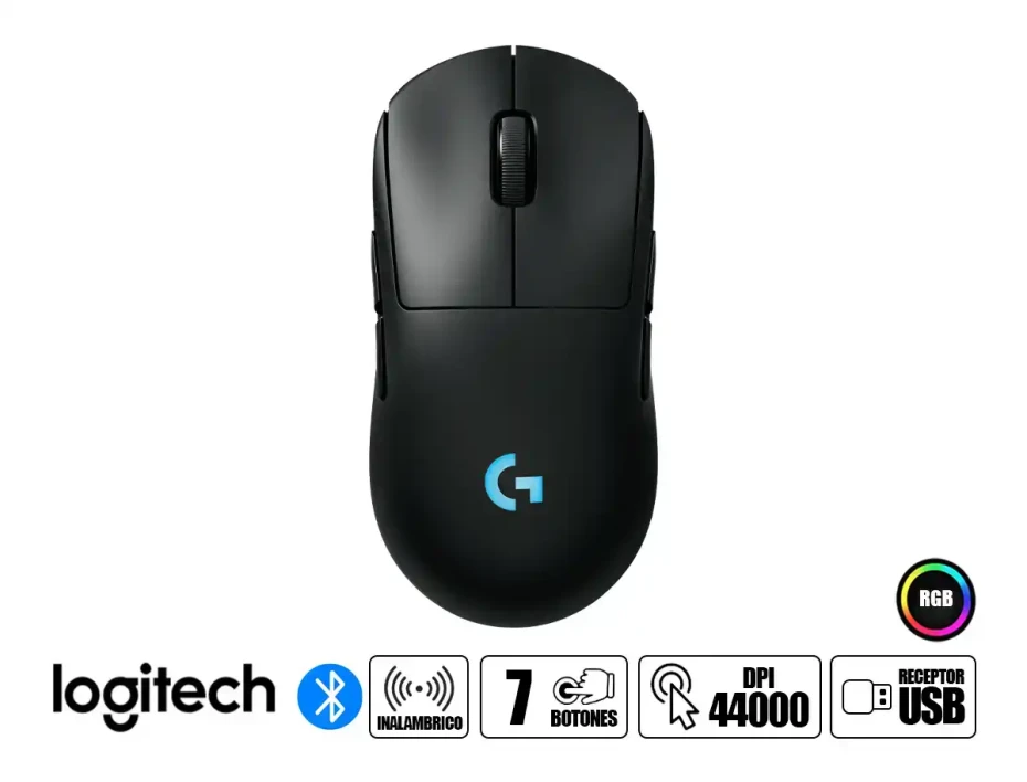 Mouse Inalambrico Logitech G Pro 2 Lightspeed Gaming (910-007246) Hasta 44.000 Dpi, 7 Botones Programables, Receptor Usb, Negro