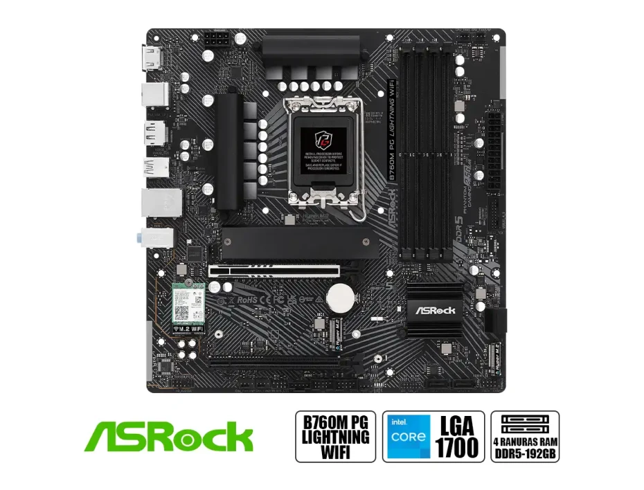 Placa Madre Asrock B760m Pg Lightning Wifi (90-mxbmt0-a0uayz) Socket Lga 1700, Ram Ddr5 Buss 7200oc , 14va, 13va, 12va Gen, Wifi 6e