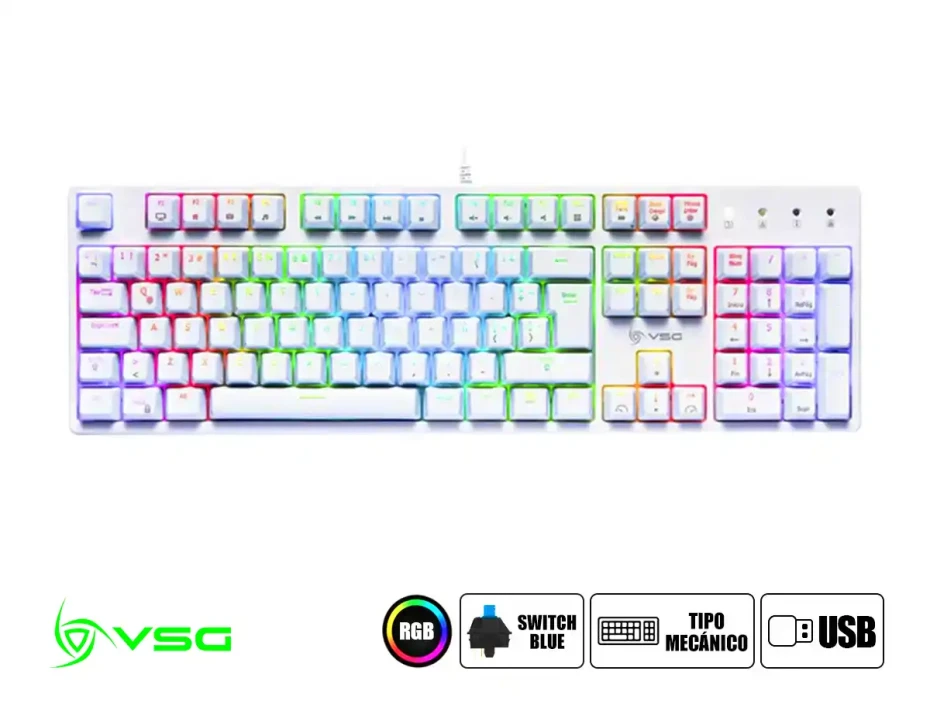 Teclado Gamer Vsg Alnilam (vg-alnilam-whi-blu) Mecanico, Switch Blue, Led Rgb, Blanco