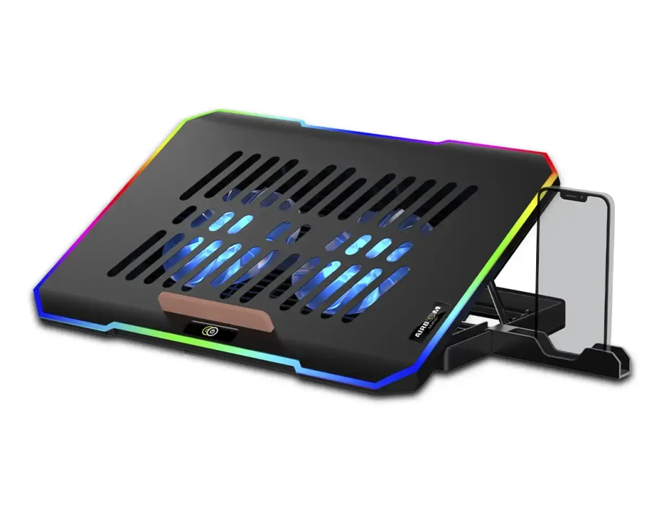 Cooler Para Laptop Airboom, Lexus+, 2 Ventiladores, Led- Iluminacion Azul (ab02h) Marco Rgb, Soporte De Celular