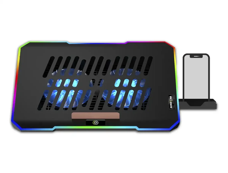 Cooler Para Laptop Airboom, Lexus+, 2 Ventiladores, Led- Iluminacion Azul (ab02h) Marco Rgb, Soporte De Celular