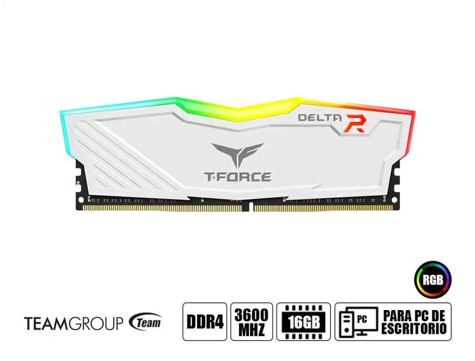 Memoria Ram Teamgroup Ddr4 16gb (8gbx2) T-force Delta Rgb (tf4d416g3600hc18jdc01) 3600 Mhz, Blanco, Cl18