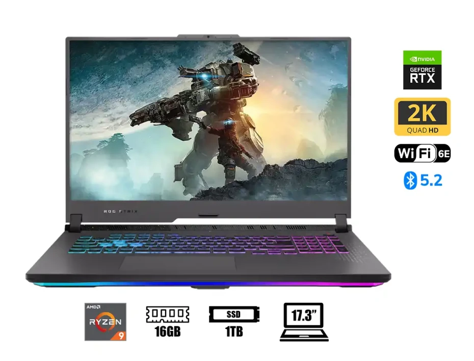 Laptop Asus Ryzen 9 7845hx Rog Strix Gaming (g713pv-ws94) Pantalla 17.3" Qhd 240hz, Ram 16gb, Ssd 1tb, Rtx 4060 8gb, Win11, Negro