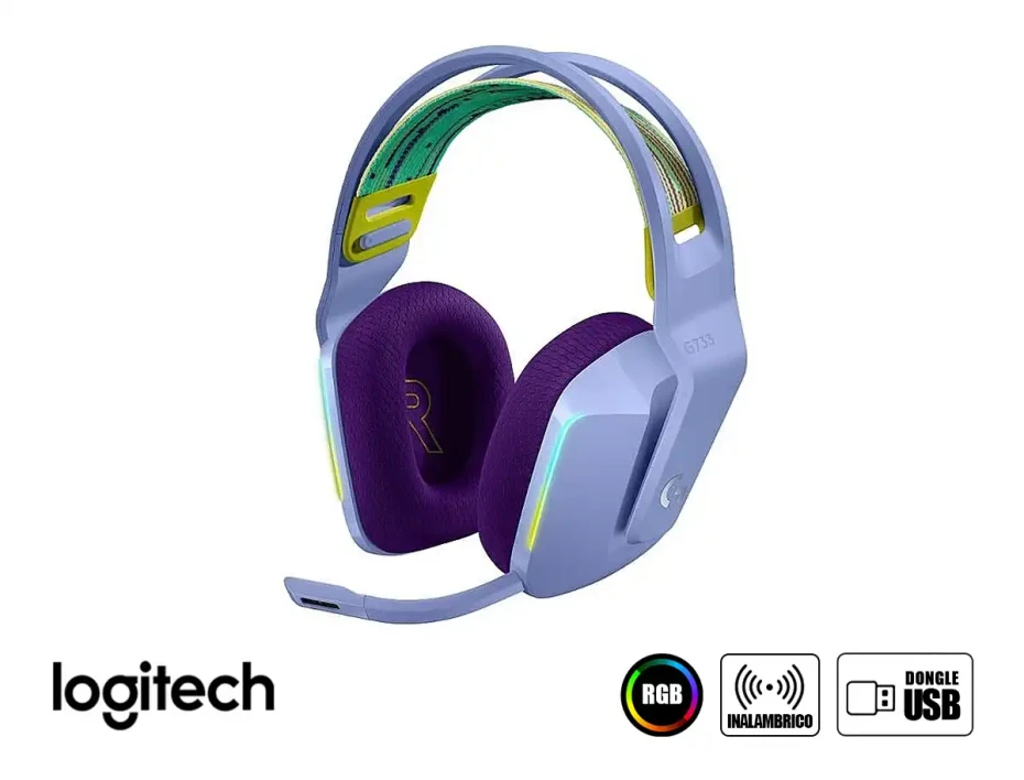 Auricular Inalambrico Logitech Lightspeed Rgb G733 Gaming (981-000889) Con Microfono, Lila