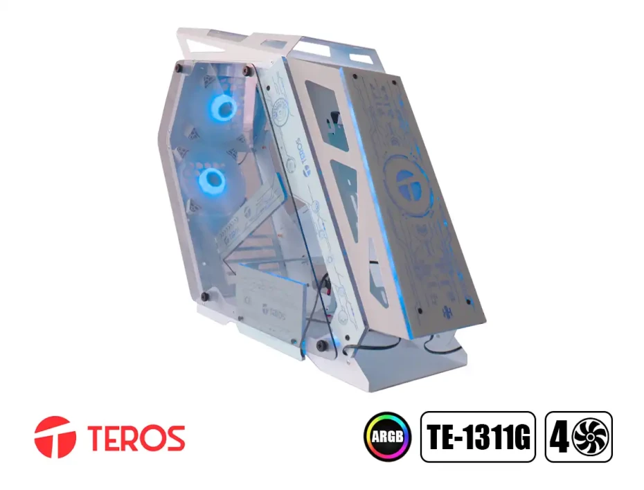 Case Teros Te-1311g Sin Fuente (te-1311g) Mid Tower, 4 Ventiladores Argb, Panel De Vidrio Izquierdo Y Derecho, Blanco