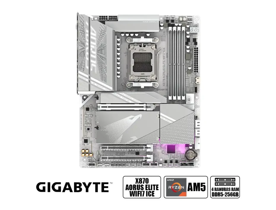 Placa Madre Gigabyte X870 Aorus Elite Wifi7 Ice (x870 Aorus Elite Ice) Socket Am5, Ram Dddr5 Buss 8200oc Mt/s
