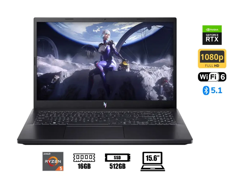 Laptop Acer Ryzen 5-7535hs Nitro V 15 Anv15-41-r2y3 Gaming (nh.qpeaa.002) 15.6" Fhd 144hz, Ram 16gb, Ssd 512gb, Nvidia Rtx 4050 6gb, Win11, Black