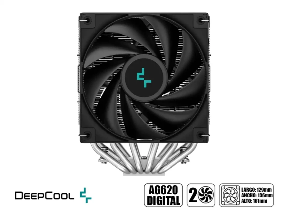 Cooler Para Procesador Deepcool Ag620 Digital (r-ag620-bkndmn-g-1) 2 Ventiladores, Aluminio