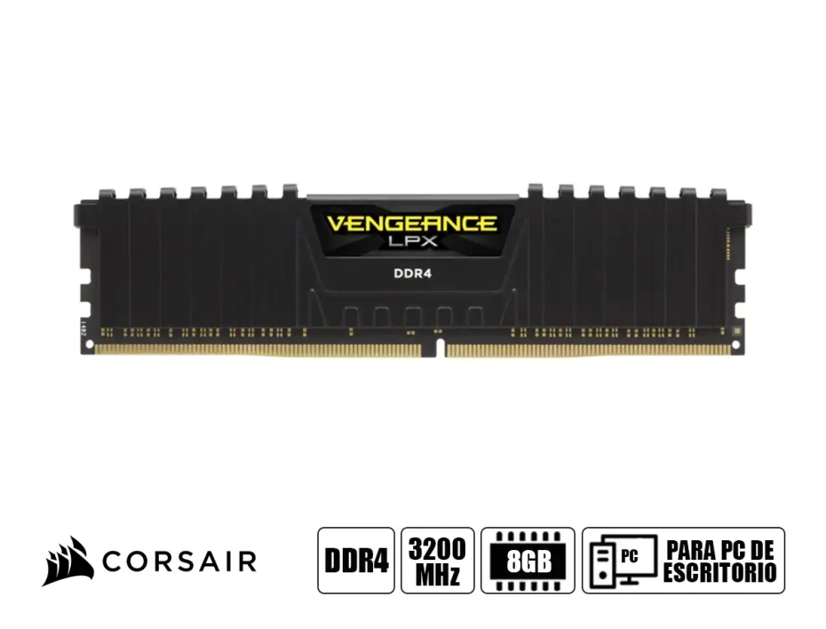 Memoria Ram Corsair Ddr4 8gb Vengeance Lpx (cmk8gx4m1z3200c16) 3200 Mhz, Negro