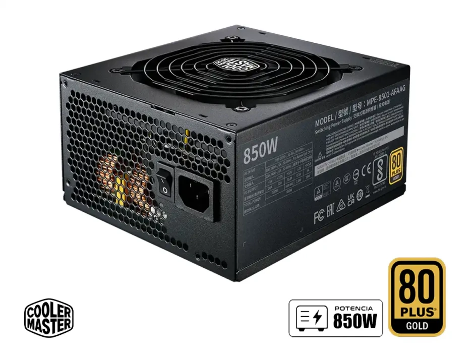 Fuente Cooler Master 850w Mwe V2 Atx 3.0 (mpe-8501-afaag-3u2) Atx, 80 Plus Gold, Modular, Negro