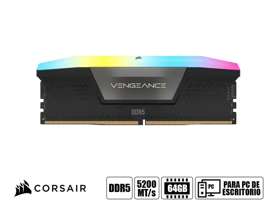 Memoria Ram Corsair Ddr5 64gb (cmh64gx5m2b5200c40) Vengeance Rgb (32gbx2) 520mhz, Led Rgb