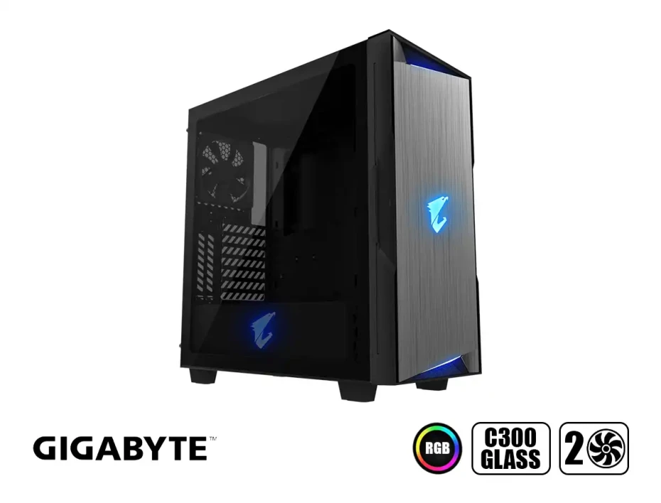 Case Gigabyte Ac300g S/fuente (gb-ac300g) Panel De Vidrio, Led Argb, Negro Con Gris