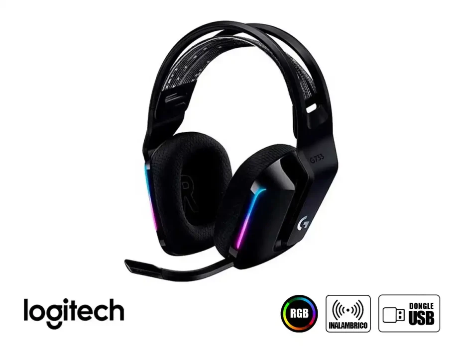 Auricular Inalambrico Logitech Lightspeed Rgb G733 Gaming (981-000863) Microfono, Negro