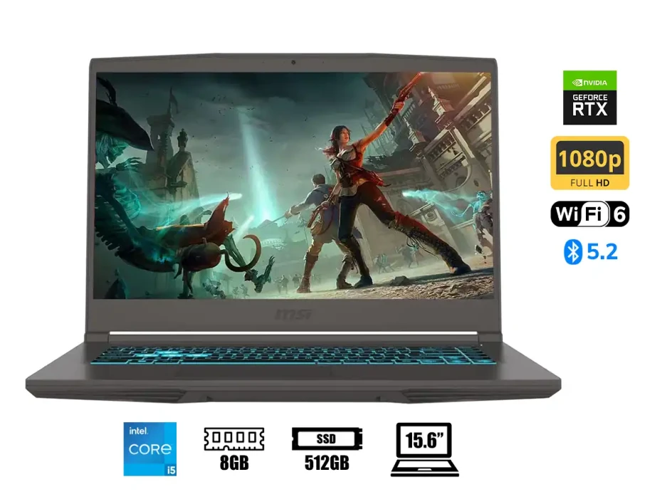 Laptop Msi Core I5-12450h Gamer Thin 15 B12ve (9s7-16r831-2099) 15.6" Fhd 144hz, Ram 8gb, Ssd 512gb, Nvidia Rtx 4050 6gb, Win11, 12gen.