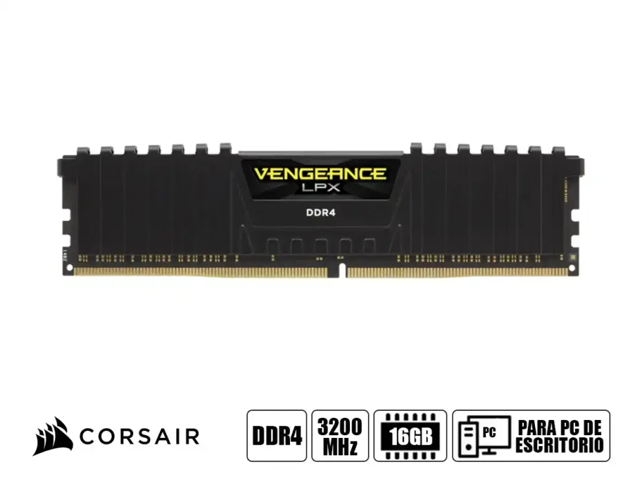 Memoria Ram Corsair Ddr4 16gb Vengeance Lpx (cmk16gx4m1e3200c16) 3200 Mhz, Negro