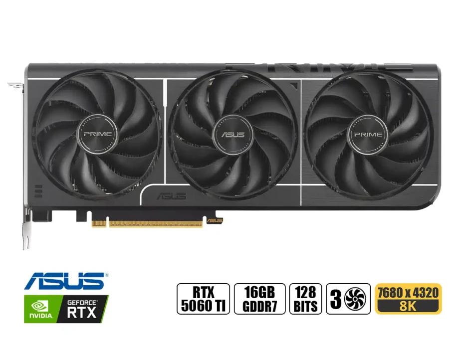 Tarjeta De Video Asus Rtx 5060 Ti 16gb Prime Oc Gddr7 (as Rtx5060ti Prime Oc) Geforce Nvidia 128 Bits, 3 Ventiladores