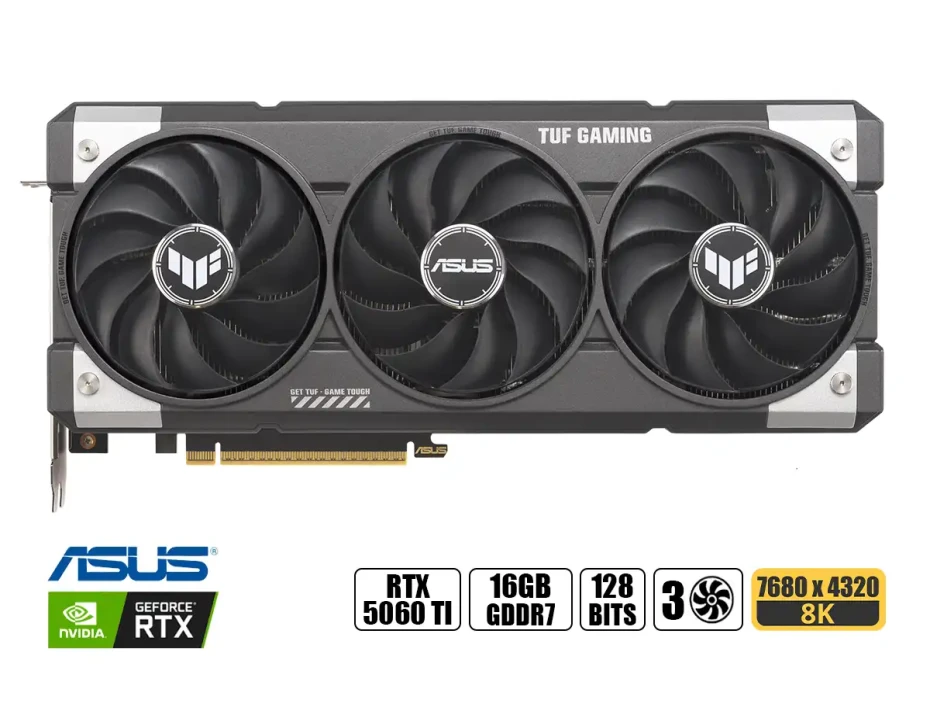 Tarjeta De Video Asus Rtx 5060 Ti 16gb Tuf Oc Gddr7 (as Rtx5060ti Tuf Gm Oc) Geforce Nvidia 128 Bits, 3 Ventiladores